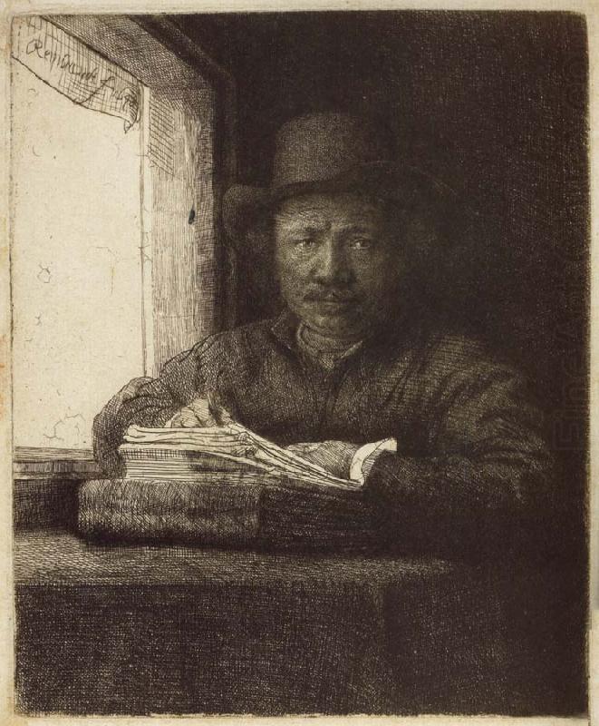 REMBRANDT Harmenszoon van Rijn Self-Portrait,Etching at a Window china oil painting image